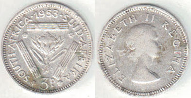 1953 South Africa silver Threepence A001753